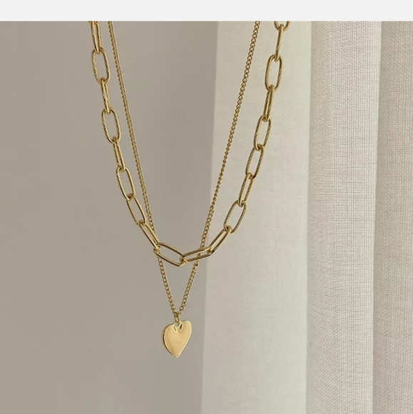 Double Layer Gold Tone Heart Necklace - Picture 5 of 11
